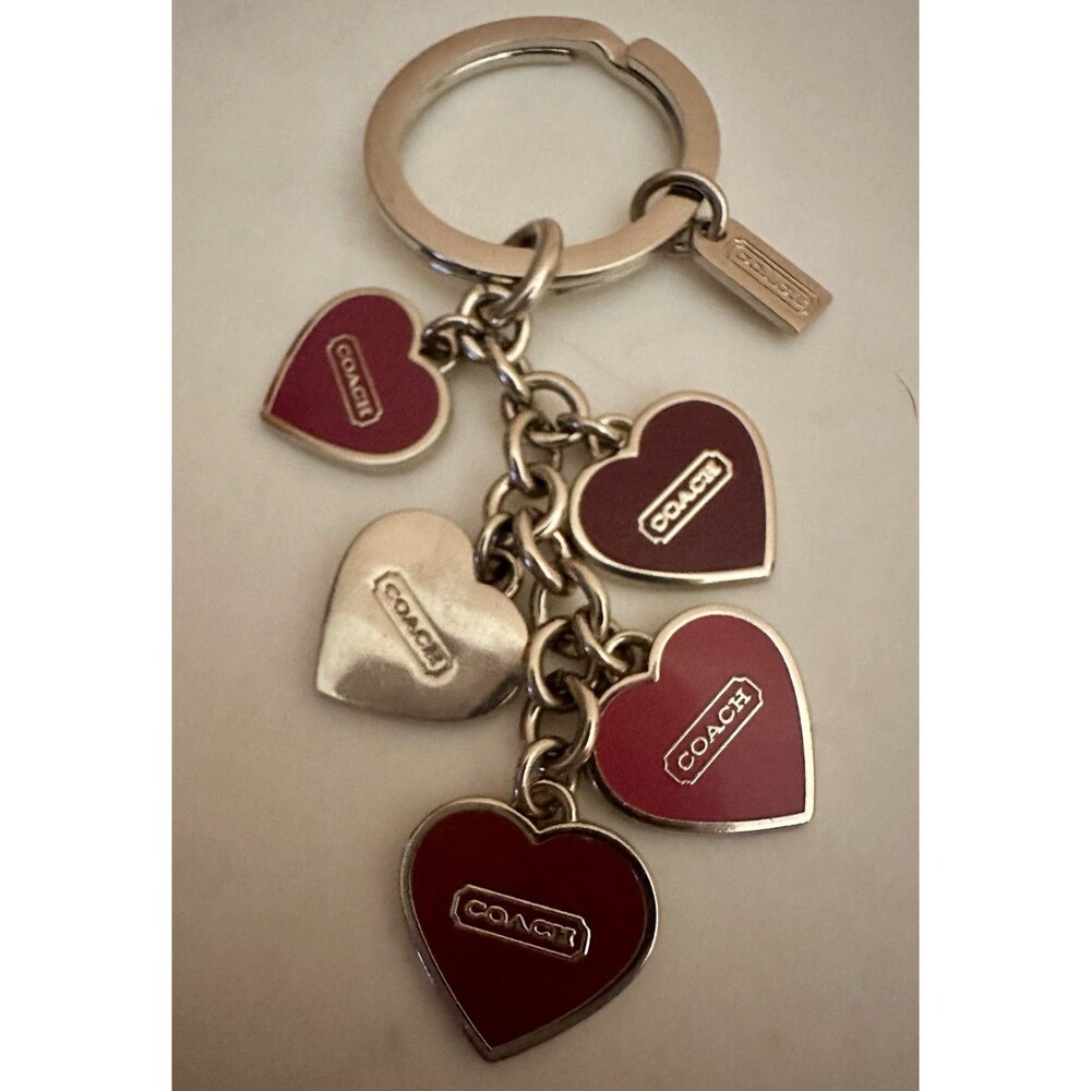 Coach Vintage Y2K Multicolor Heart  Bag Charm FOB collectible Key Ring Silver